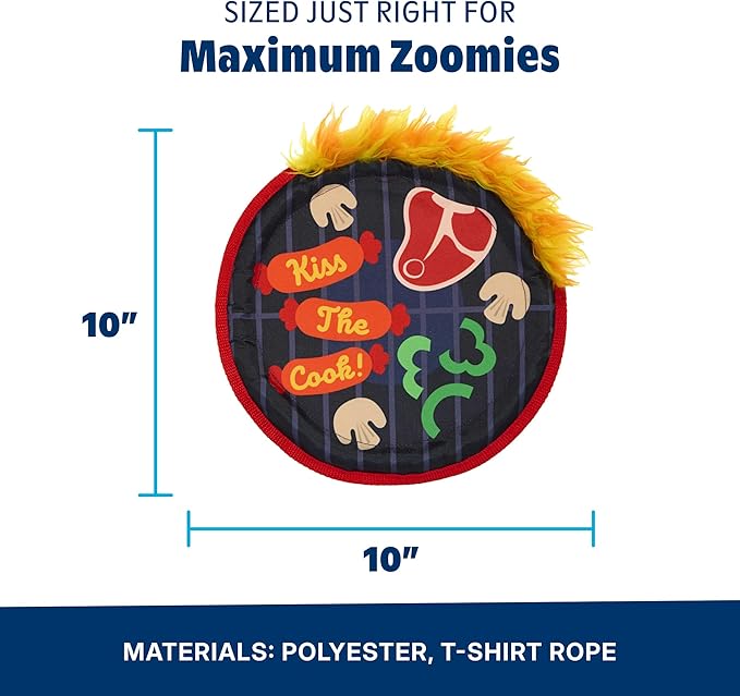Barkbox Bark-B-Q Flying Disc Dog Toy | Fluff-Free Crinkle Disc with T-Shirt Rope Edge | Durable Fetch & Tug Toy for Dogs & Puppies Who Love Backyard Play