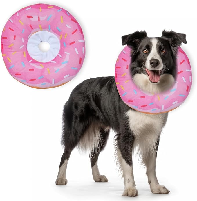 Dog Cones for Small Dogs,Comfortable Adjustable Soft Dog Cone After Surgery，Soft Protective Recovery Cone for Dogs and Cats,Washable Dog Elizabethan Collar Stop Licking Wounds (Donut Pink, XL)