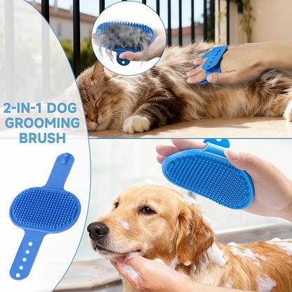 2PCS Dog Washing Gloves and Dog Bath Brush, high-Density Teeth Design pet Grooming Gloves, 2-in-1 Pet Grooming kit ，Suitable for Dogs and Cats to bathe, depilate, and Massage