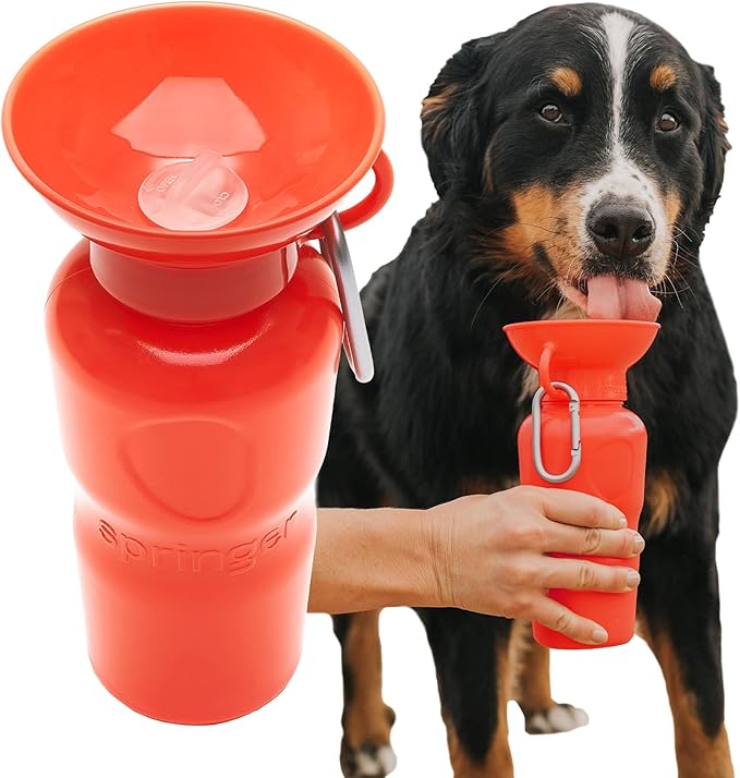 Springer Dog Travel Water Bottle | As Seen on Shark Tank | Patented, Leak-Proof, Portable Water Bottle for Dogs | BPA-Free 22 oz Classic Poppy