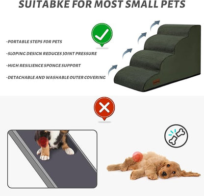 Aodisman Dog Steps for Bed, 4-Step Dog Stairs Ramp for Small Dogs and Cats, Indoor Non-Slip Pet Stairs Suitable for Older, Short-Legged, and Puppy Dogs to Climb Onto High Beds and Couch, 17.4" H,Green
