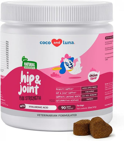 Hip and Joint Supplement for Dogs - with Collagen, Glucosamine for Dogs - Fish Oil - Hip & Joint Support, Ease Inflammation, Antioxidant. (Max Strength)