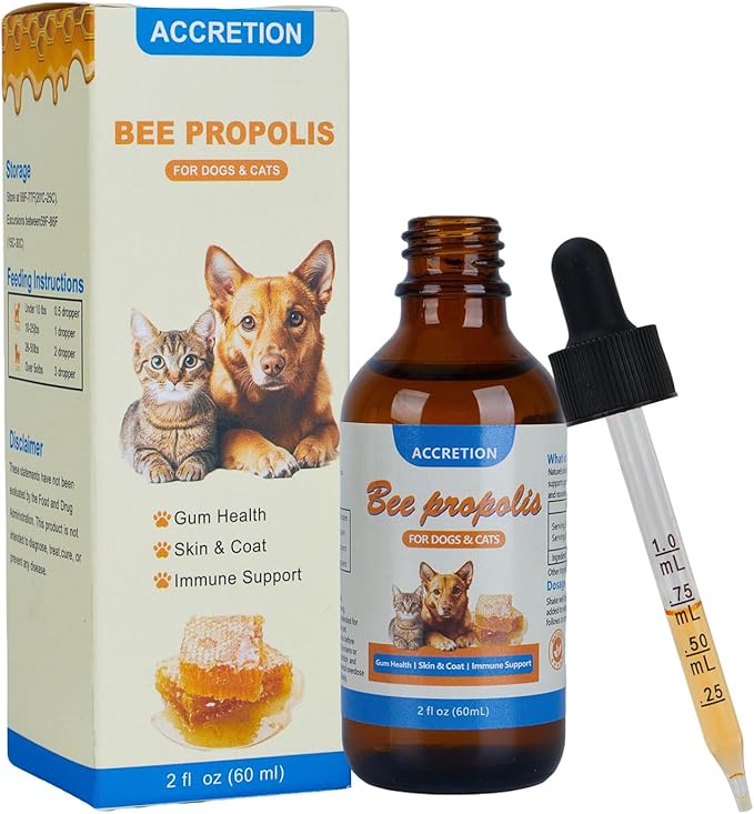 Accretion Bee Propolis for Dogs & Cats, 2 fl oz, Dental Defense & Respiratory Health, Supports Seasonal Immunity & Immune System, Natural Oral Care Supplement
