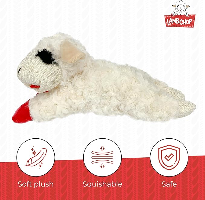 Multipet Lamb Chop Dog Plush Toy - Squeaky Toy for Small & Medium Dogs - Extra Soft Plush - Stuffed Animal for Cuddling & Playing (10", Cream, 5 Squeakers)
