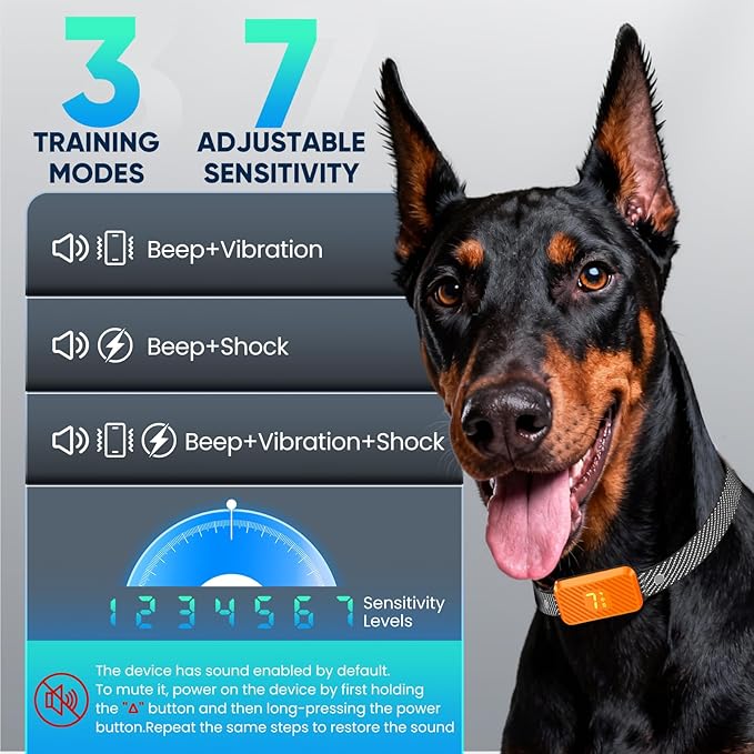 Dog Bark Collar for Large Medium Small Dogs, Effective No-Bark Collar, Smart Barking Collar, Rechargeable Bark Collar with 7-Level Sensitivity, 3 B & V Modes, Waterproof, Neon Orange