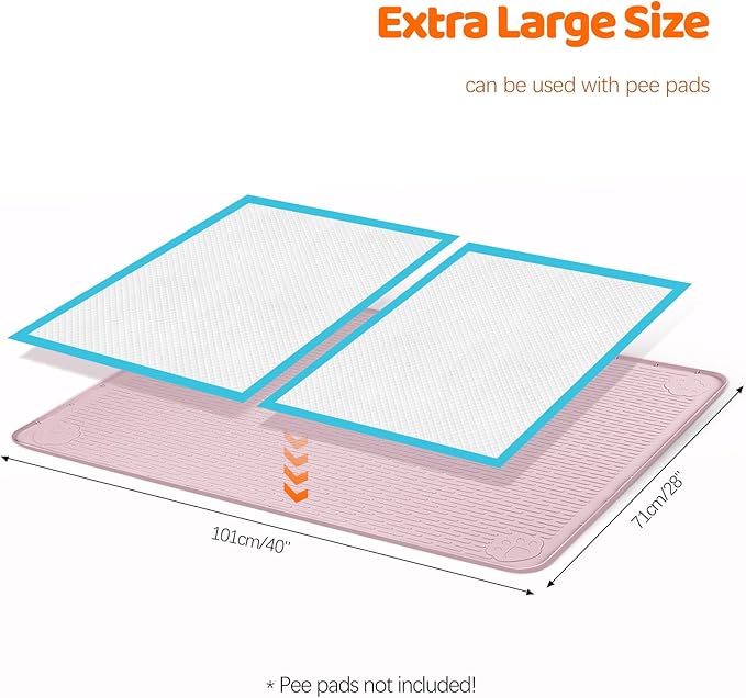Pee Pads for Dogs, 40" x 28" Extra Large Reusable Silicone Mat, Washable Puppy Training Pads for Potty Training, Non-Slip, Leak-Proof, Indoor Floor Protection (Pink)