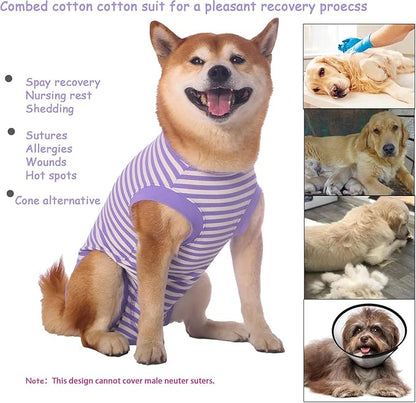 Dog Surgery Recovery Suit Dogs Neuter Spay Female Male Protective Clothes,XXL Purple-White Striped