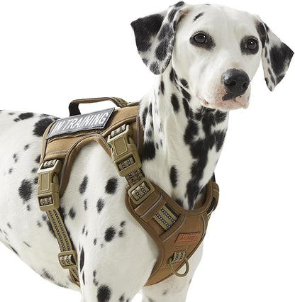 Non Pulling Tactical Dog Harness for Medium Dogs, Adjustable Reflective Harness Vest with Handle, for Working Training Hiking Walking, Escape Proof Army Green Pet Vest for M Sized Dog