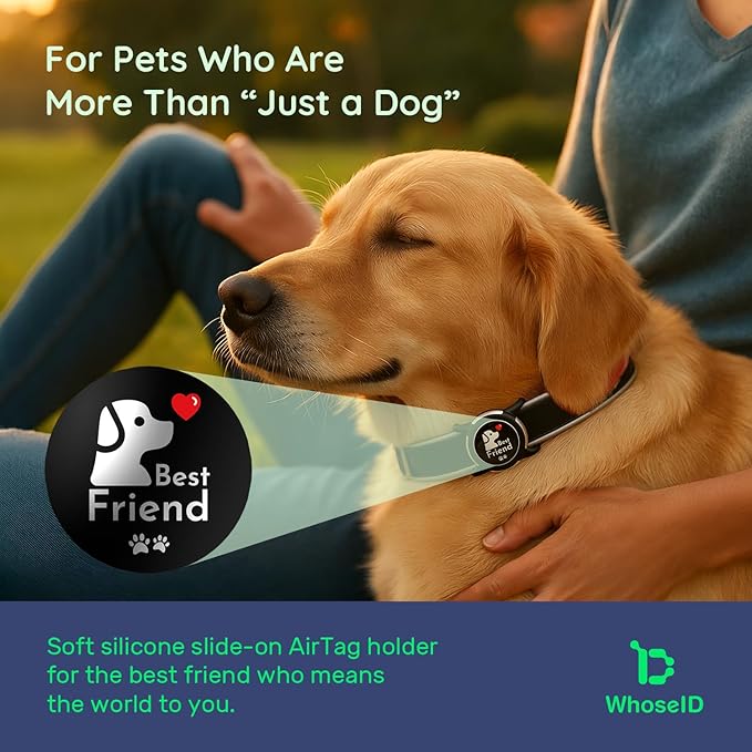 Dog AirTag Holder for Dog Collar, Soft Silicone Slide-On Case for Apple AirTag, No-Dangle Quiet Protective Holder with High-Contrast Message Designs