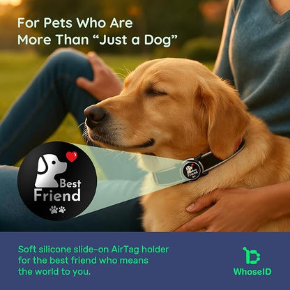 Dog AirTag Holder for Dog Collar, Soft Silicone Slide-On Case for Apple AirTag, No-Dangle Quiet Protective Holder with High-Contrast Message Designs
