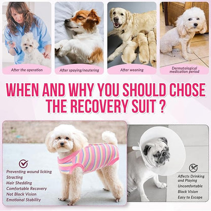 Lukovee Recovery Suit for Dogs, Onesie Surgery Recovery Suit for Female Male Dogs, Abdominal Wounds Cone E-Collar Alternative Prevent Licking Spay Recovery Suit (Pink Stripes,M)