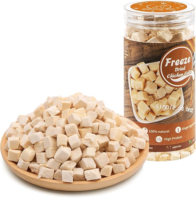 Dancing Tail Freeze Dried Raw Cat and Dog Treats, Healthy Limited Ingredient Chicken Cube Weight Control Traing Treats for Small Dogs Cats (Chicken)