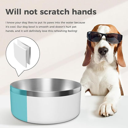 WENBOKMIN Dog Bowl, Stainless Steel Dog Food and Water Bowl with Non Slip Quiet Bottom, Easy to Clean, Dishwasher Safe, 40oz, White