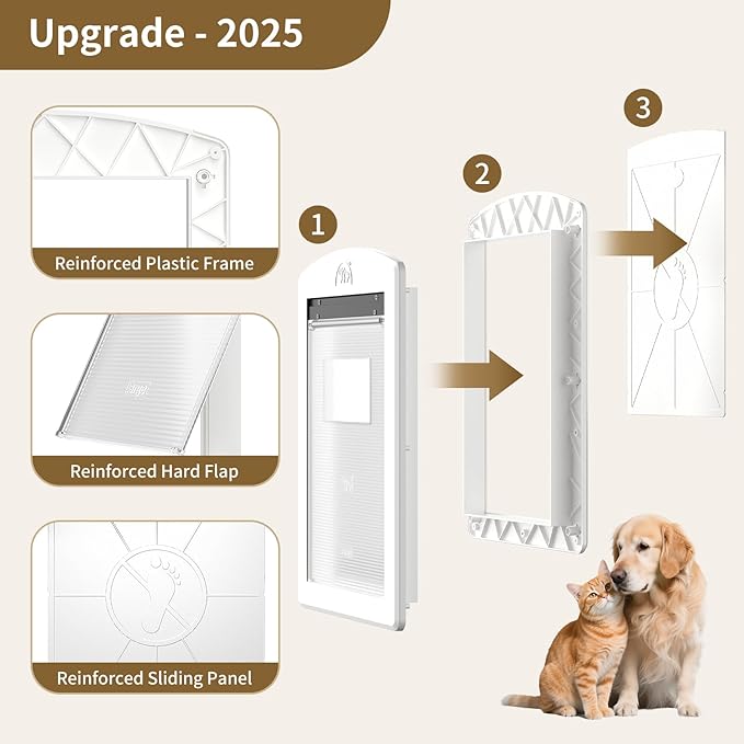 MAVRICFLEX White Frame Large Dog Door, Plastic Dog Door with Sliding Lock Panel and Magnetic Hard Flap, Doggie Door for Dogs Up to 80LBS, Large
