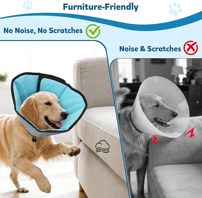 Soft Dog Cone Collar After Surgery: Long Alternative Comfortable Comfy Fabric Recovery Shame Elizabethan Stop Licking Small Medium Large Dogs (Blue, M)