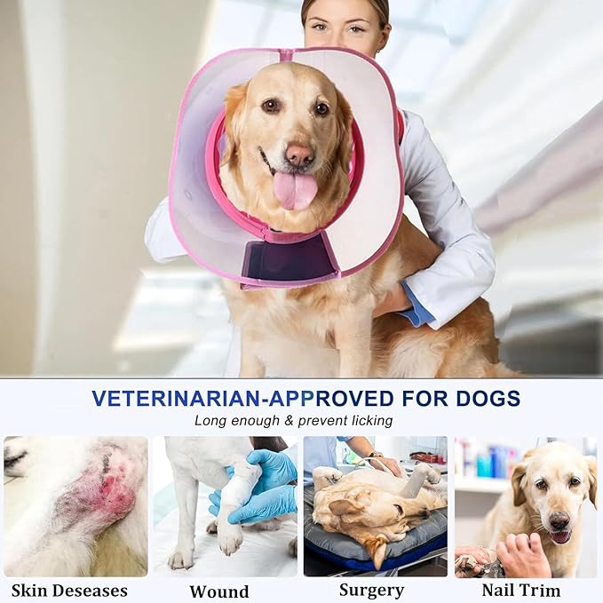 Inflatable Dog Cone Collar for Large Medium Small Dogs to Stop Licking, Soft Dog Cone Alternative Donut Collar After Surgery (Pink, S)