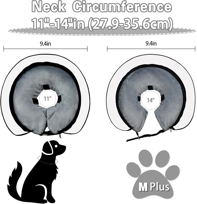 MRSOHRET Dog Cone, Dog Surgery Collar, Inflatable Cones for Small Medium Large Dogs, Grey Recovery Collar, Does not Impede Vision (M Plus Grey)
