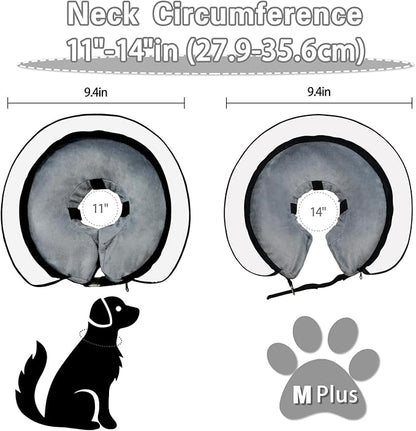 MRSOHRET Dog Cone, Dog Surgery Collar, Inflatable Cones for Small Medium Large Dogs, Grey Recovery Collar, Does not Impede Vision (M Plus Grey)