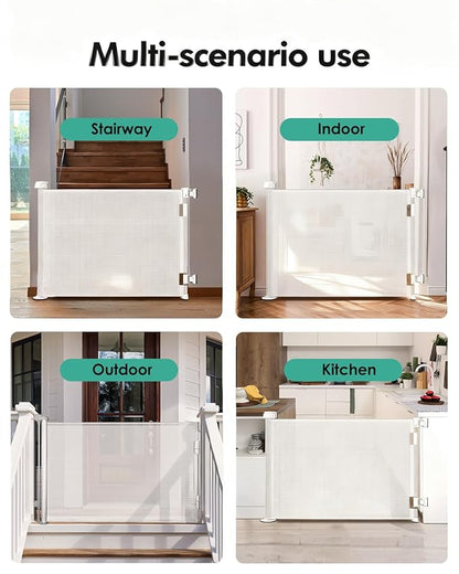 Retractable Baby Gates, Mesh Dog Gate for Doorways, 33.6" Tall, Expands to 55" Wide,Pet Safety Essential Fit for Baseboards, Wide Toddlers Gates for Hallways, Indoor & Outdoor,White