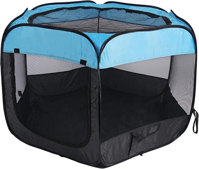 Portable Pet Playpen for Dogs and Cats,Pop Up Playpen for Small Middle Dogs Cats Pet Tent Playground, Indoor Outdoor,47x47x30,Blue/Black,1Pack