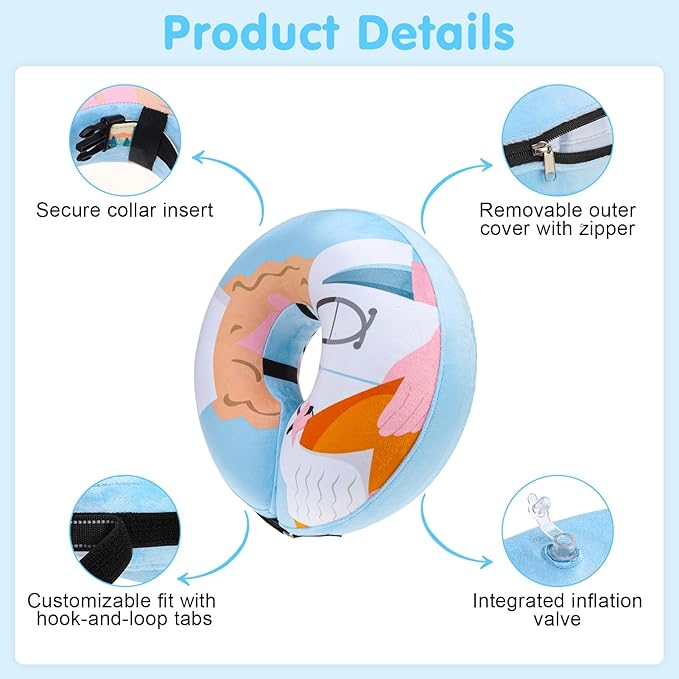 BEAUTYZOO Inflatable Dog Cone Collar Alternative After Surgery, Soft Donut Recovery E-Collar for Large & XL Dogs Girls Boys, Adjustable Pet Neck Cone to Stop Licking Wounds, Light Blue L