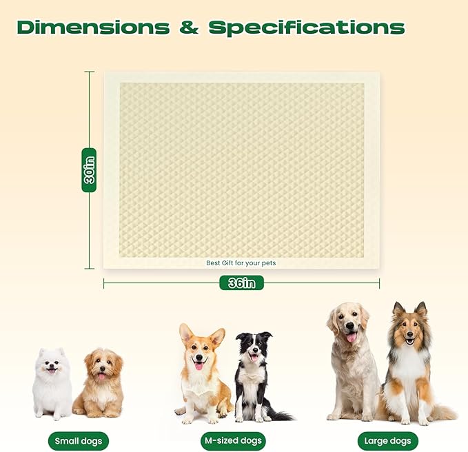 Puppy Pads 50 Count 30"x36" Pee Pads for Dogs Deodorizing Leakproof Quick Drying Dog Pee Pads Super Absorbent Disposable Bamboo Training Pads with Adhesive Tabs