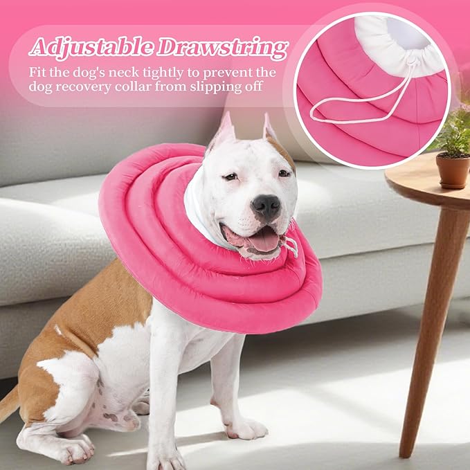 IDOMIK Dog Recovery Collar, Waterproof Soft Dog Cone After Surgery, Comfy Protective Elizabethan Collar Alternative for Dogs Cats, Adjustable Pet Neck Donut Cone Anti-Licking Biting Wounds,Rose,L