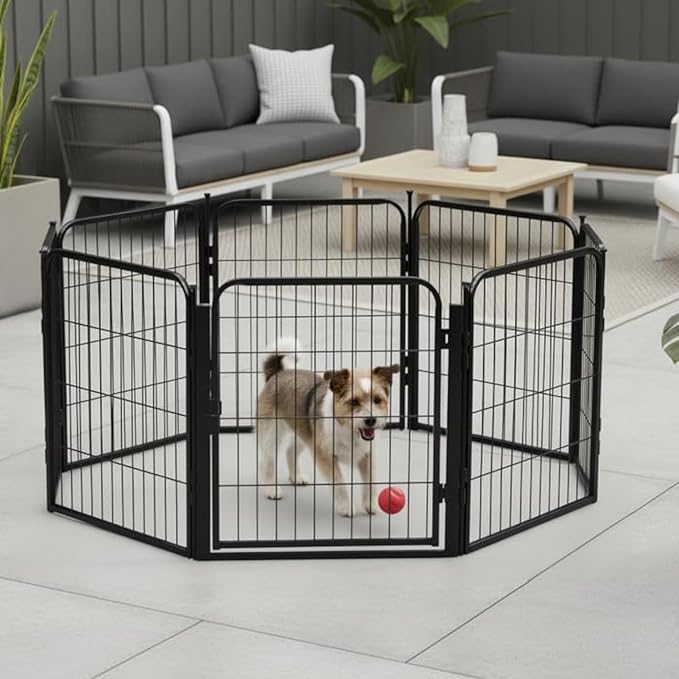 Dog Playpen w/Carrying Case for Indoor or Outdoor Use – 24 Inch, 16 Black Panels - Portable Metal Exercise Pen for Small Dogs & Puppies - Pet Fence Kennel Crate for House, RV, or Travel