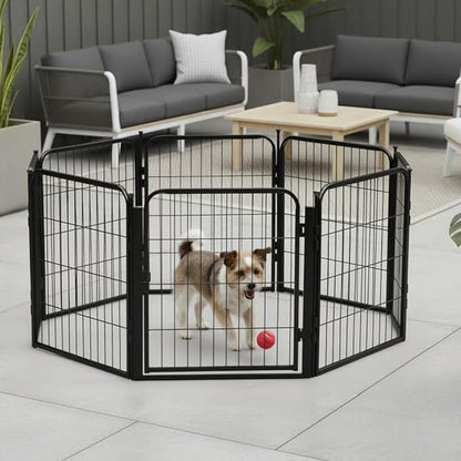 Dog Playpen w/Carrying Case for Indoor or Outdoor Use – 24 Inch, 16 Black Panels - Portable Metal Exercise Pen for Small Dogs & Puppies - Pet Fence Kennel Crate for House, RV, or Travel