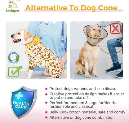 LovinPet Dog Recovery Suit for Large Medium Dogs - Dog's Bodysuit Wound Protective Surgical,E-Collar Alternative Recovery Bodysuit for Abdominal Wounds After Surgery Anti-Licking,Tiger,Yellow,M