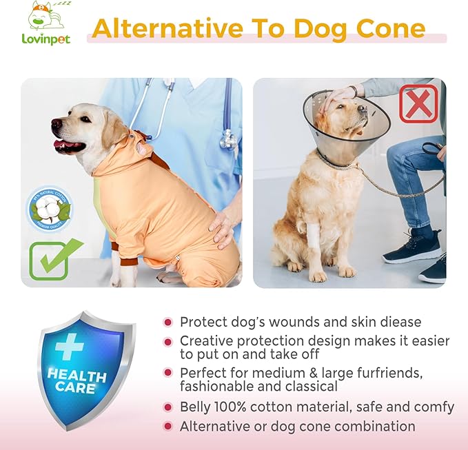 LovinPet Dog Recovery Suit - Medium Large - Dog Bodysuit for Abdominal Wound After Surgery Leg wrap,Wavy Blue,Post-Operative Vest E-Collar Alternative,Cattle,Yellow,3XL