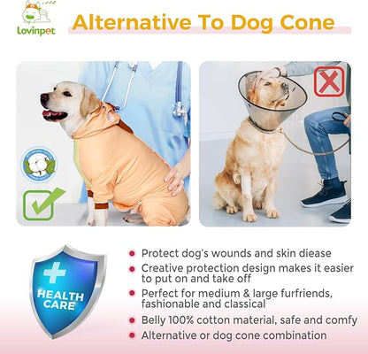 LovinPet Dog Recovery Suit - Medium Large - Dog Bodysuit for Abdominal Wound After Surgery Leg wrap,Wavy Blue,Post-Operative Vest E-Collar Alternative,Cattle,Yellow,3XL
