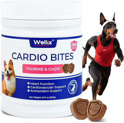Wellix 260 Bites Cardio Taurine for Dogs - Heart Supplements for Dog Chews with CoQ10,Fish Oil,L-Carnitine - Senior Heart Health and Cardiovascular & Antioxidant Support