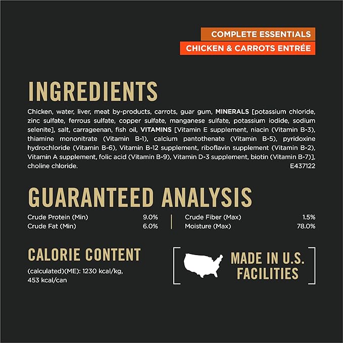 Purina Pro Plan Grain Free Complete Essentials Classic Pate Dog Food, Chicken and Carrots Entrée - (Pack of 12) 13 oz. Cans