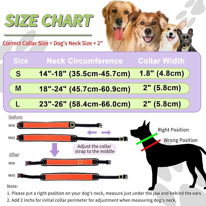 Martingale No Pull Dog Collar for Large Medium Dogs Training Walking, Heavy Duty Nylon Reflective Adjustable Anti Pull Slip Collar with Buckle M Orange