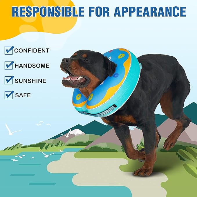 Inflatable Reflective Dog Cone Collar Alternative After Surgery,Dog Neck Donut,Recovery Soft Protective E Collar,Adjustable,for Small Medium and Large Dog Cats (Blue, M)