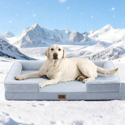 Cooling Dog Bed for Extra Large Dogs, Q-Max >0.4 Summer Cool Orthopedic Foam Pet Sofa Bed with Sides, Bolster Anti-Slip Couch with Washable Removable Cover, XXL 48x35x7.5 inch, Blue