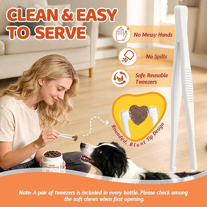 Dog Allergy Chews with Feeding Tweezers, Dog Probiotics for Itchy Skin and Ears, Bovine Colostrum, Lactoferrin and Multivitamins to Ssupport Immune Health for All Ages/Breeds, Chicken, 120 ct/300g