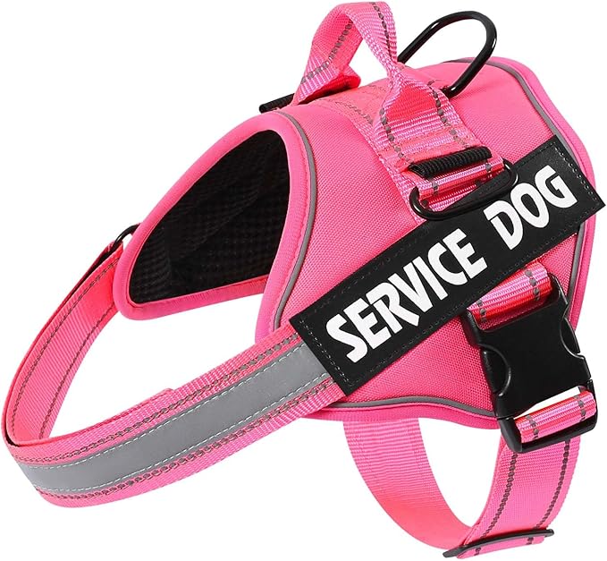 MUMUPET Service Dog Vest Harness, No Pull Reflective Adjustable with Handle, Soft Breathable Padding for Small Dogs, 2 Removable Velcro Patches (Hot Pink, XS)