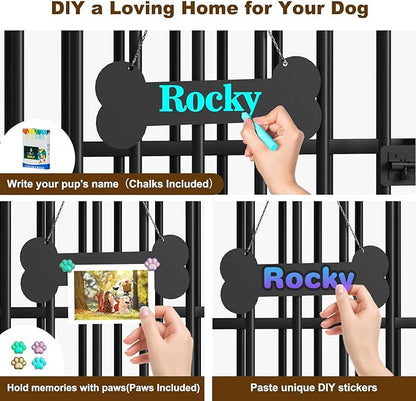 Easycom 43" Dog Crate Furniture Foldable, No Assembly Decorative Dog Kennel Indoor, XL Dog Crates for Large Dogs (60-80 lbs), Wooden Dog Cage with Adjustable Bowls and Name Tag, Oak Grey