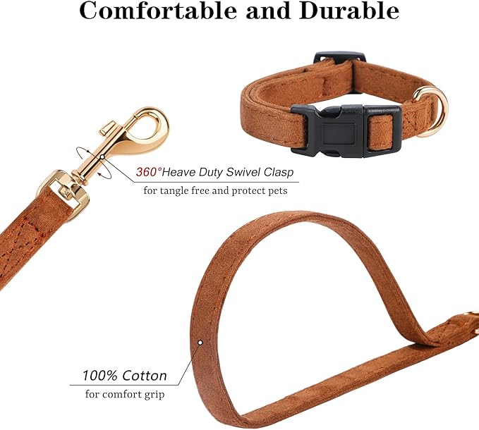 No Pull Dog Harness- Lightweight, Soft, Adjustable Small Harness Collar and Leash Set, Suitable for Cats Puppy Small and Medium-Sized Dog Outdoor Training and Running (Brown, S)