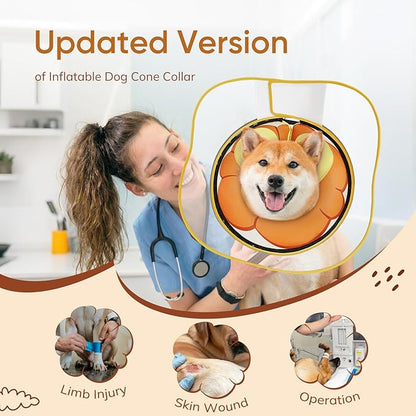 Supet Raised Inflatable Dog Cone Collar to Stop Licking, Funny Soft Pet Cone Alternative for Small Medium Large Dogs, Dog Donut Collar After Surgery