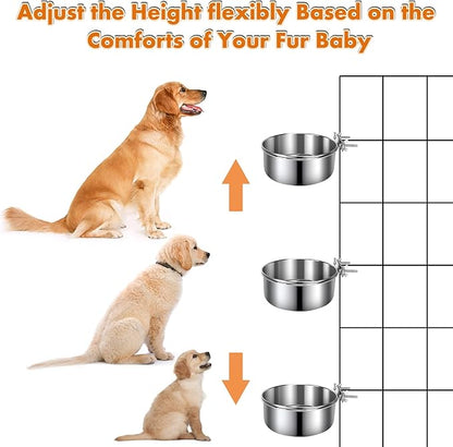 Dog Crate Water Bowl, 3 pcs Stainless Steel Dog Bowls, Durable Anti-Spill Pet Metal Bowl for Cage Kennel Crate, Hanging Water/Food Bowl for Medium & Large Dogs (7.1x3.5'' & 6.3x2.6'' & 5.5x3.1'')