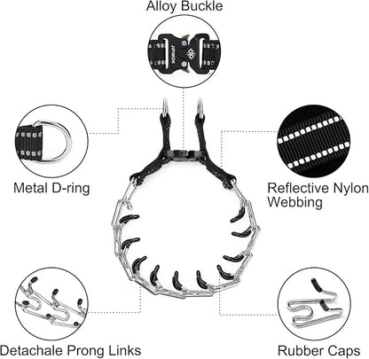 Prong Collar for Dogs Adjustable No Pull Dog Choke Pinch Training Collar with Comfortable Rubber Tip for Small Medium Large Dogs (Medium, Black)