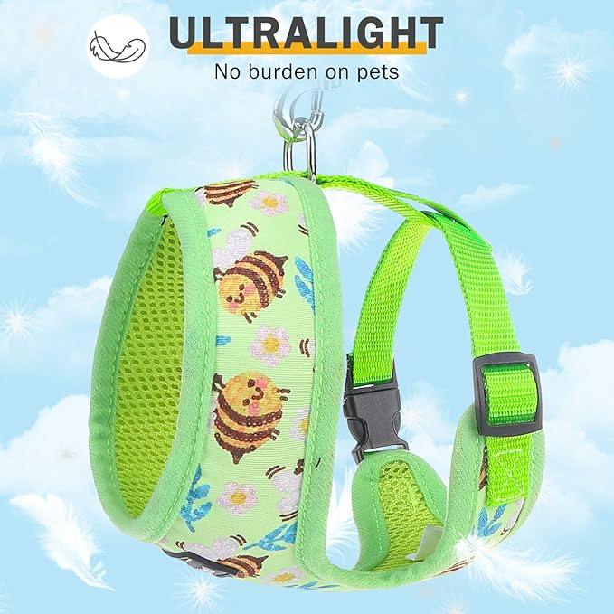 SCENEREAL Small Dog Harness and Leash Collar Set - No Pull Dog Harness for Small & Medium Sized Dogs - Soft Mesh Vest for Puppies, Chihuahua, Yorkie, Spring Summer Hiking Walking, Green Bee M