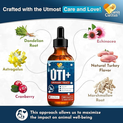 Canis&Cattus Urinary Tract Health Treatment for Dogs – Natural Herbal UTI Support Drops with Cranberry Extract - Promotes Bladder & Kidney Support - Turkey Flavor – 2 oz