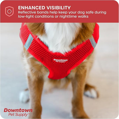 Downtown Pet Supply Step-in Dog Harness – No Pull, Adjustable Padded Mesh with Reflective Trim, Secure Buckle Strap – Comfortable & Breathable Small Dog Harness, Medium, Red