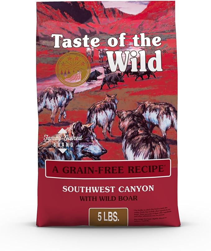 Taste of the Wild Southwest Canyon Grain-Free Recipe with Wild Boar Dry Dog Food, Made with Protein from Real Meat, and Guaranteed Nutrients Like Probiotics for All Life Stages 5lb