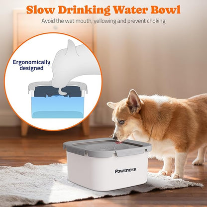 Pawtners Dog Water Bowl No Spill, 152oz/4.5L Stainless Steel Dog Floating Bowl, Slow Water Bowl for Dog with Filter, Non-Slip Base, No Splash Water Bowl for Medium Large Messy Drinkers White