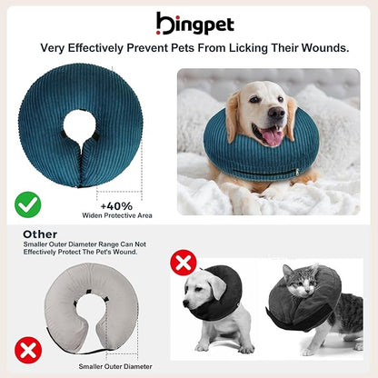 BINGPET Inflatable Dog Cone Collar Alternative After Surgery,Soft Recovery Cone for Dogs to Stop Licking,Dogs Blow up Protective Neck Donut ECollars Adjustable for Large Medium Small Pet, Navy Blue S